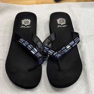 Black and Blue Beaded Yellow Box Flip Flops